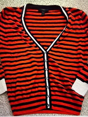 J. Crew Navy & Orange Striped Cardigan, S
